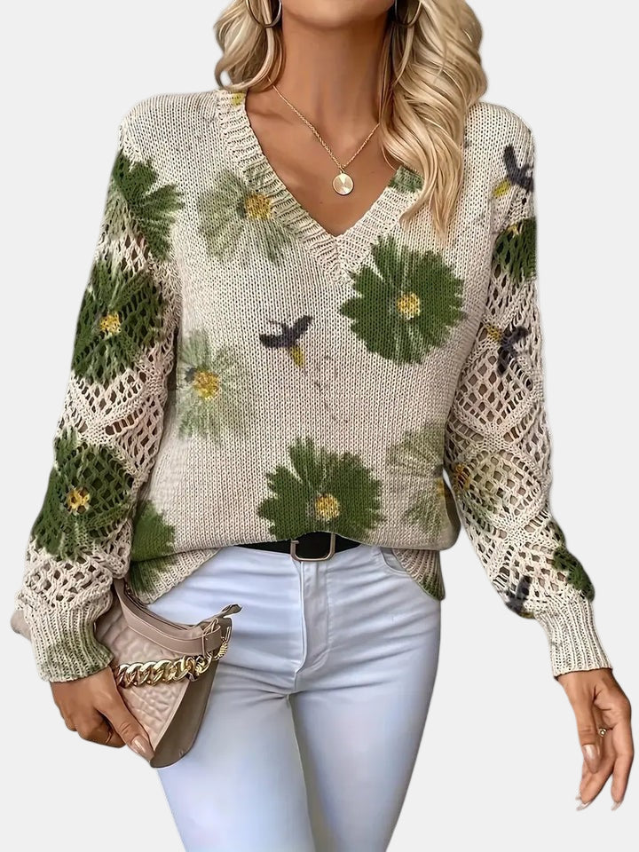 Amelie | Elegant Floral V-Neck Sweater
