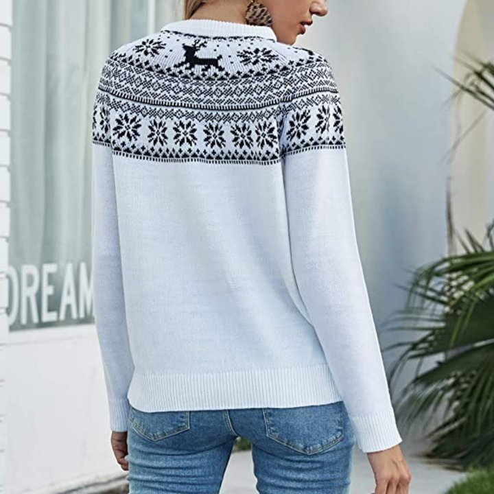Women's Knit Sweater - Fair Isle Pattern - Soft and Warm - Round Neck - Long Sleeves